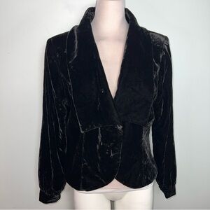 VNT Silk Assets Black Velvet Cropped Blazer Jackets with Shawl Collar - Size L